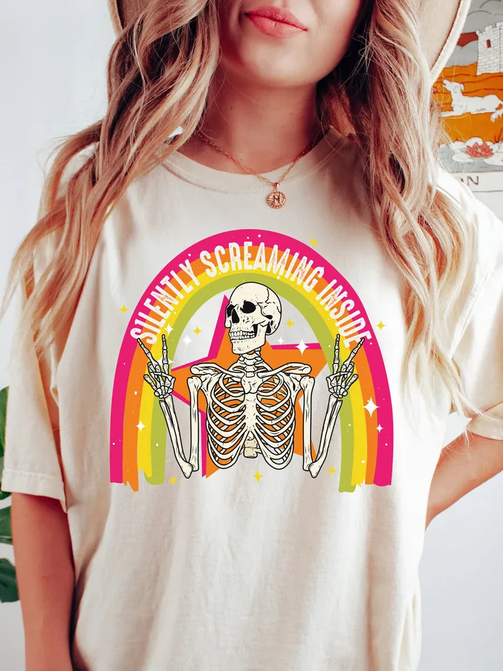 Silently Screaming Png Dead Inside but Also Love Rainbows PNG | Trending PNG | Funny PNG | Funny Mental Health Design | Anxiety Funny Design