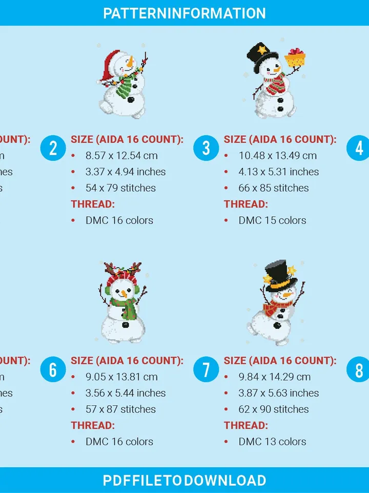Christmas Snowman bundle of 8 cross stitch pattern, Xmas Snowflake, Holiday Décor, counted, chart, gift DIY, embroidery, instant PDF