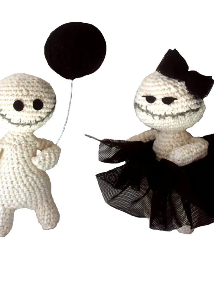 Handmade couple of zombies, crocheted zombies dolls with balloon, mental helth doll, therapy dolls
