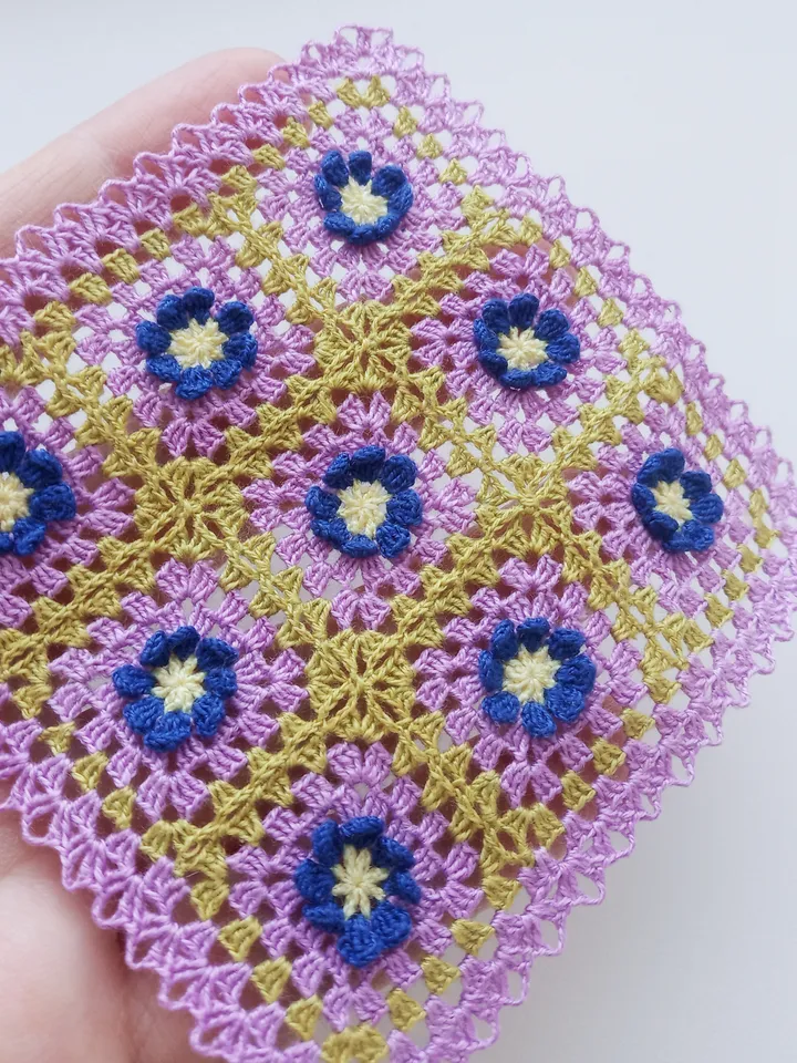 Miniature Lilac Blanket with Blue Flowers