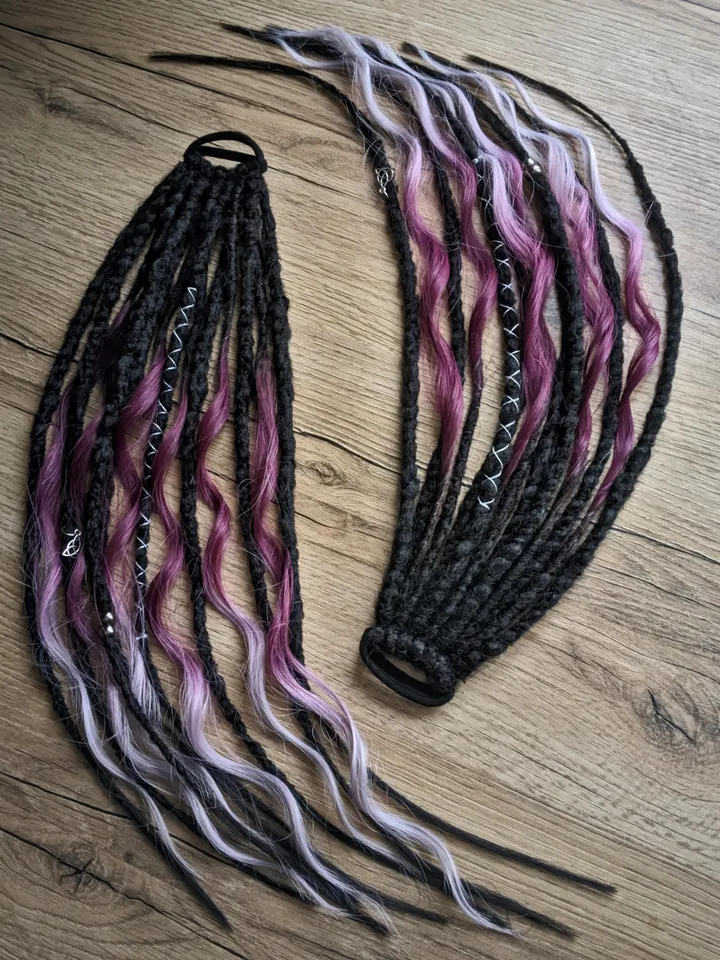 Goth Metal Rock hair Instant Accessory Hairstyle for concert Ponytail dreads for gift Hair extension Black dreads on hairband