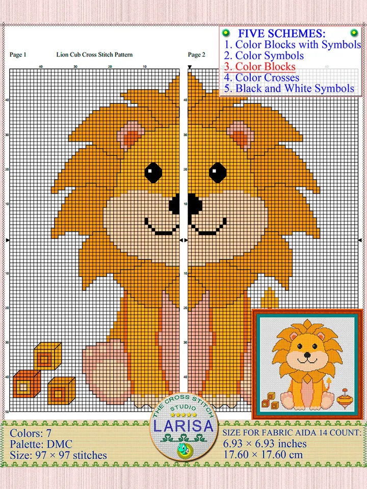 Lion Cub Cross Stitch Pattern | Delightful King of Beasts Design