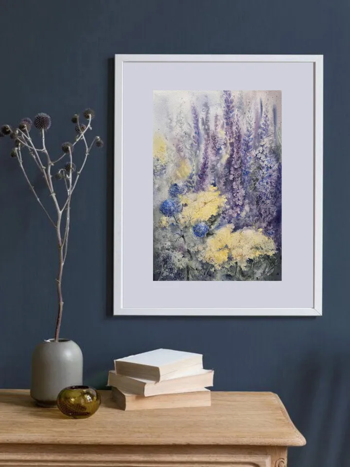Wildflowers Original Painting Floral Watercolor Meadow Painting Field Wall Art