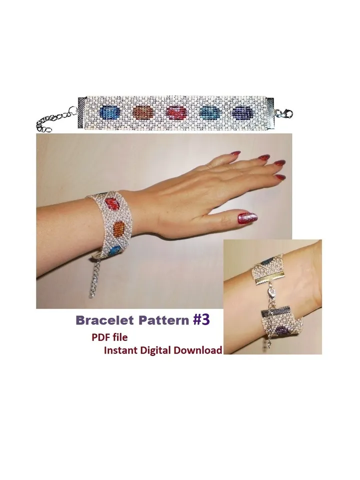 Cuff Bracelet Loom Stitch - Square Stitch Bead Patterns, Bracelet Beading Patterns, Bead loom pattern Instant Download