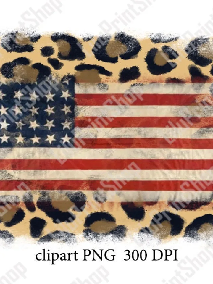 4th of july png American flag png on cheetah background Usa flag clipart overlay Fourth of july png sublimation design Instant download