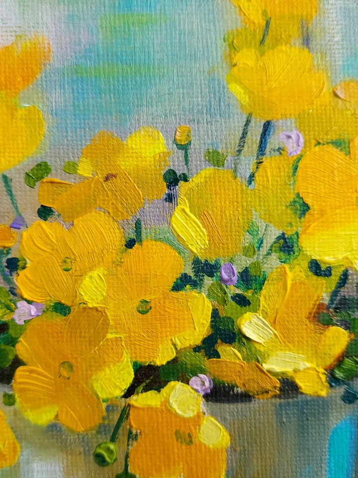 Flowers. Buttercups. Original Wall Art. Still life. 10x8 inches.