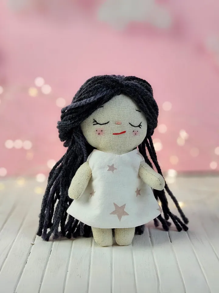 PDF Mini Fabric Doll in a dress 14cm (5.5") sewing pattern and tutorial