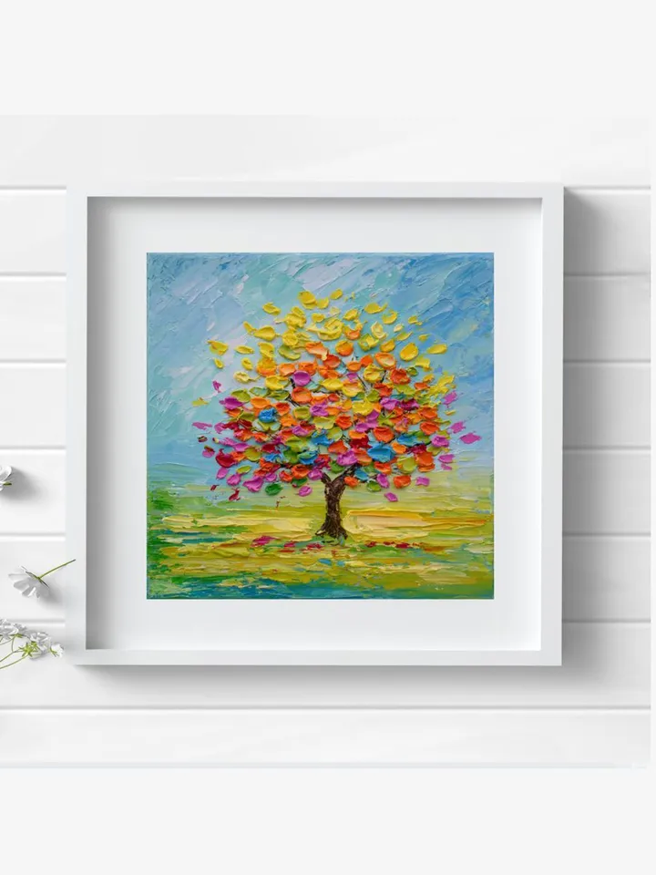 Tree of life art Original oil painting Colorful Tree artwork 6 by 6 inch Art by Landscape art by Juliya JC