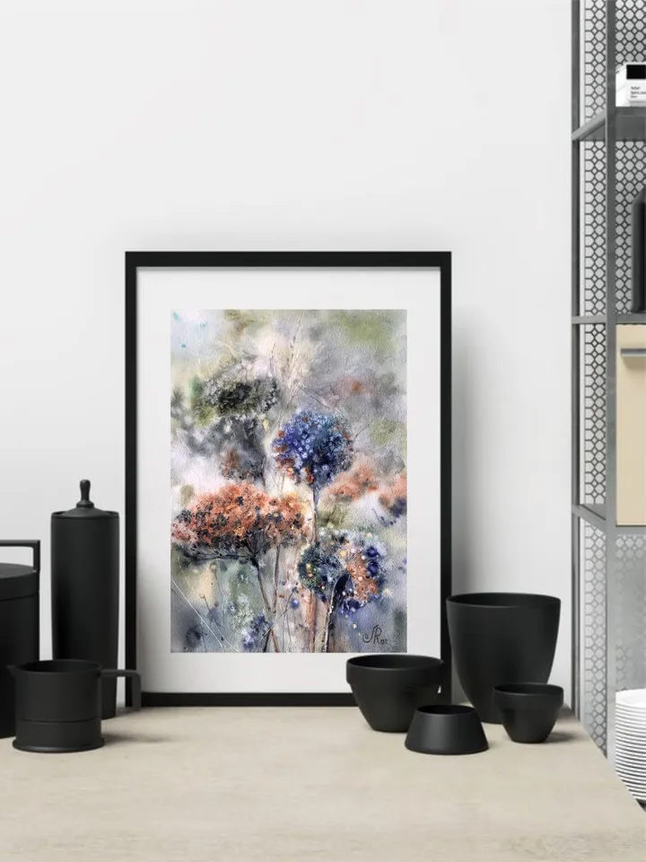 Abstract Original Flowers Painting Watercolor Wildflowers Wall Art