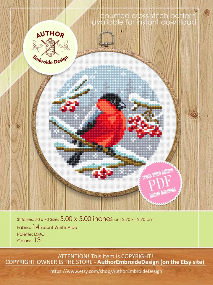 Set of 3 Winter birds cross stitch pattern PDF download Snow nature cross stitch chart, Christmas pattern digital PDF, Red Cardinal #K53