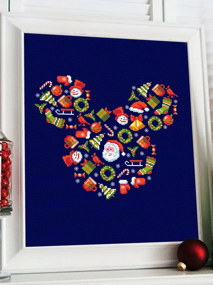 Christmas sampler cross stitch pattern download PDF Mouse Silhouette cross stitch chart, Christmas mouse head digital pattern PDF #N108