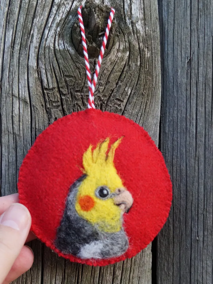 Gray cockatiel Christmas ornament, pet portrait, made to order