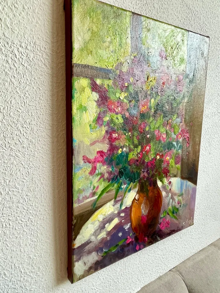 Wildflowers Painting, Original Oil painting on Canvas, Flower Wall Art 16"x12"