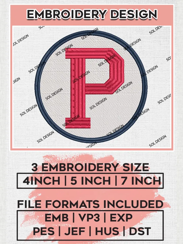 Philadelphia Phillies P Word Logo Embroidery Files, MLB Philadelphia Phillies Team Embroidery, MLB Teams, 3 sizes, MLB Machine embroidery designs, Digital Download