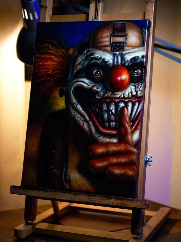 Original oil painting Twisted Metal Sweet Tooth