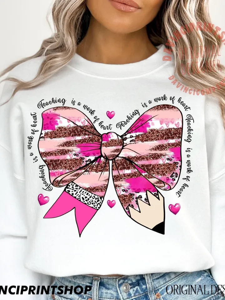 Teacher Valentine Coquette Bow Pencil Png, Glitter Valentine Teacher Heart Pencil Png, Valentines Day Teacher Png Design, Valentines png
