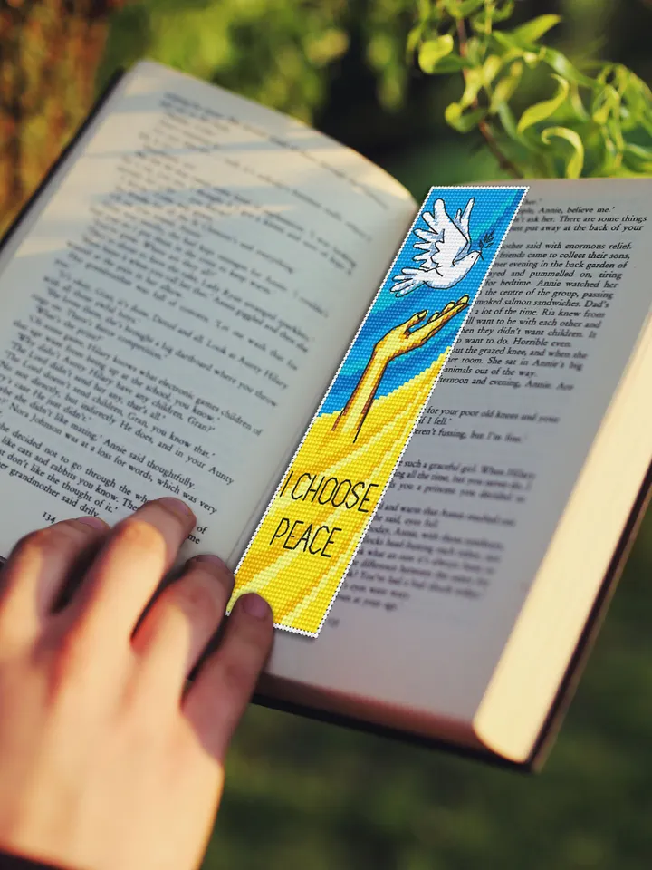 Bookmark Ukraine cross stitch pattern PDF Handmade bookmark I Choose Peace cross stitch quote Peace sign Modern xstitch chart #B33