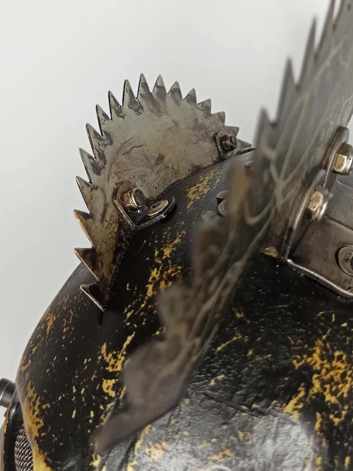 Skull helmet with metal mohawk