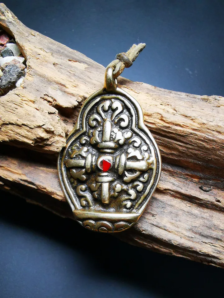 Gandhanra Antique Tibetan Buddhist Protective Pendant,A Tibetan Cross Vajra Amulet, 50 years old