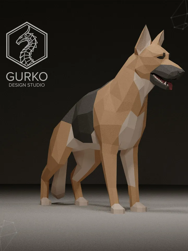 German Shepherd Papercraft, Dog, Digital Template, PDF Download, Gurko, 3D LowPoly, Pepakura, Origami Sculpture, Paper Party Decor, DIY Gift