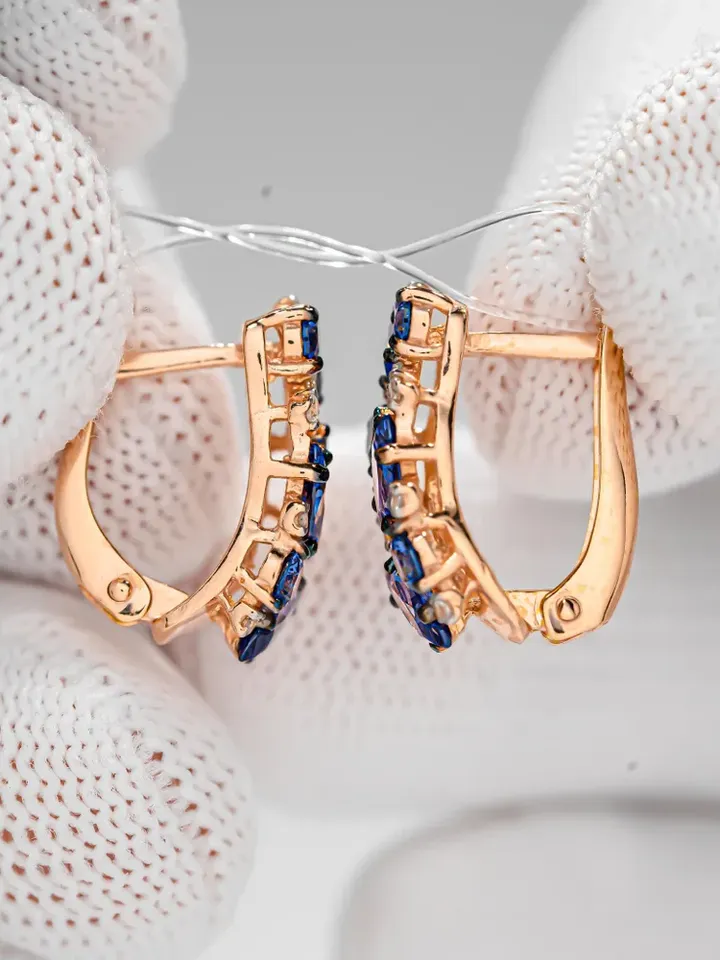 Earrings jewelry Silver gold plated 925 assay value with tanzanite