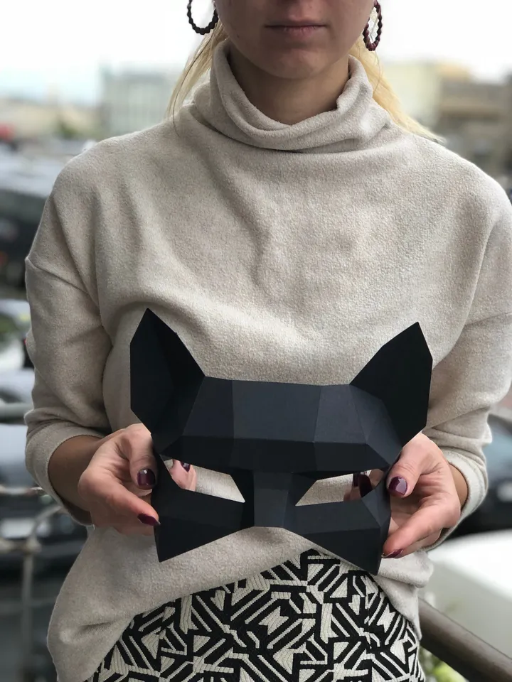 Cat Mask Papercraft, Digital Template, PDF Download, Gurko, 3D Low Poly Animal Mask, DIY Origami, Pepakura, Paper Mask, DIY Costume
