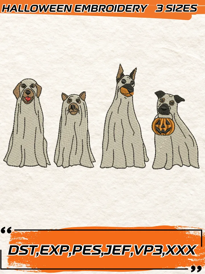 Dog Ghost Embroidery Design,Halloween Embroidery Design,4 Sizes, Digital Download