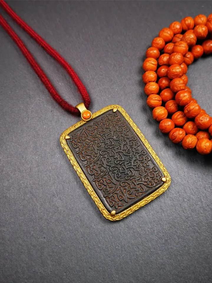 Gandhanra Handmade Tibetan Buddhist Amulet,Om Badge Pendant, Mantra of Om Mani Padme Hum, Made of Copper,2.52"