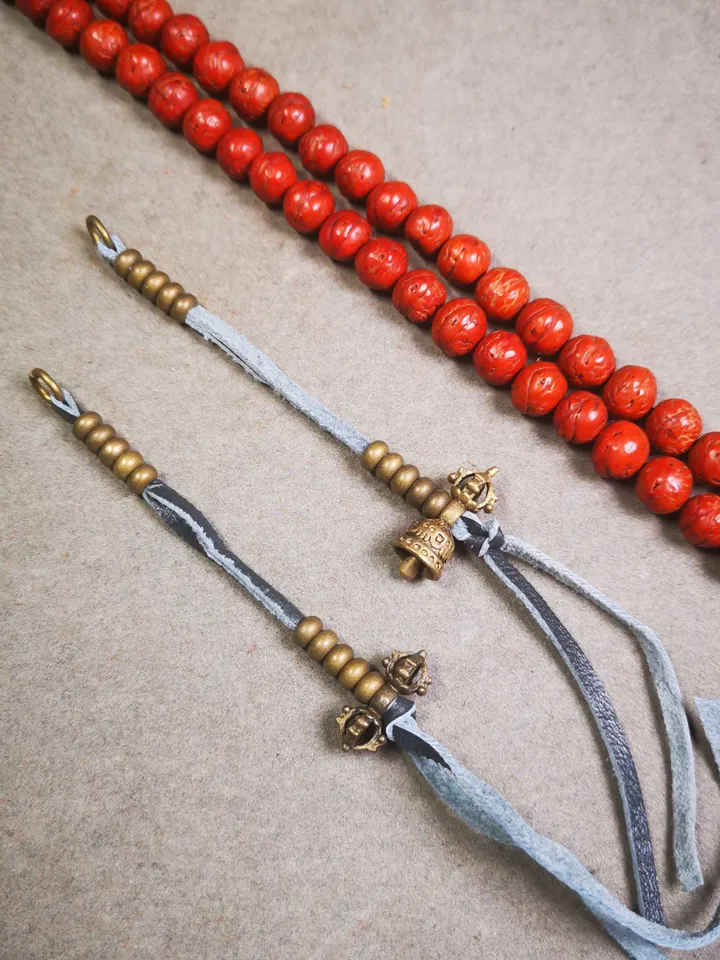 Gandhanra Handmade Tibetan Buddhist Mala Bead Counters, Carved with Dorje and Vajra /  Kartika and Kila, Made of  Brass