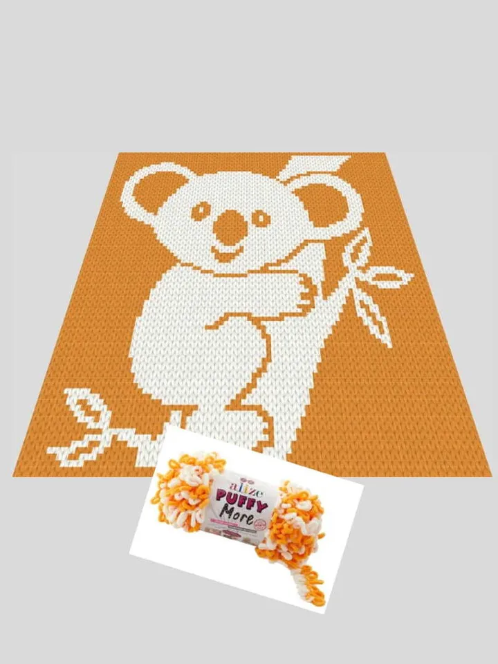 Loop yarn finger knitted Koala blanket pattern PDF