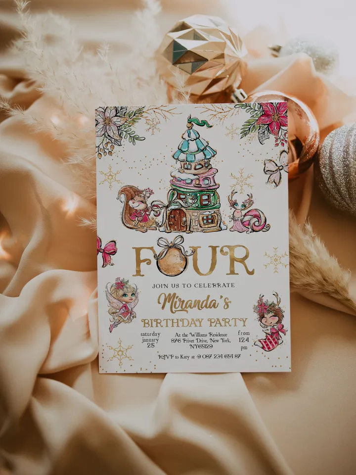 Christmas Pixie Birthday Invitation; Magical Fairy Invitation; Enchanted Fairy Birthday Party Invitation; Christmas Birthday any age; CF1