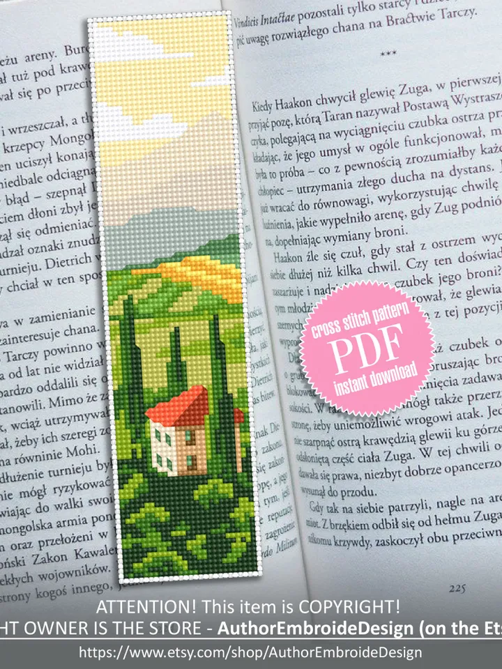 Bookmark Italy cross stitch pattern digital PDF Handmade bookmark nature embroidery beginners Instant download Gift for book lover #B17