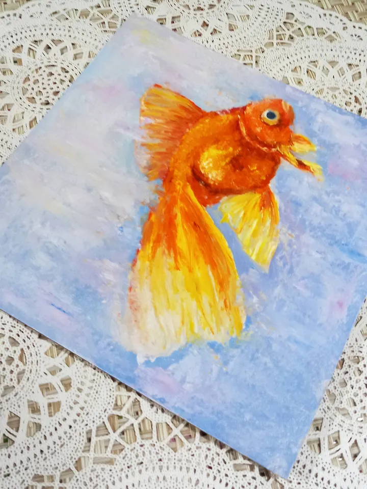 Goldfish original oil painting 20x20 cm