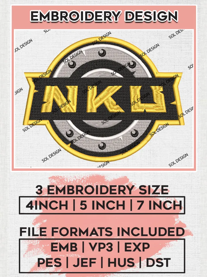NCAA NKU Football Team Logo Embroidery Design Files, NCAA Northern Kentucky Norse Jaguars Machine Embroidery, NCAA Teams, Game Day, 3 sizes, NCAA Machine embroidery designs, Digital Download