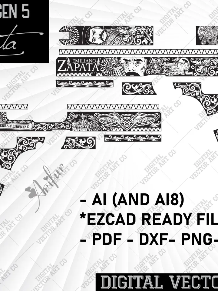 Specially Customize Glock 17 Gen 5 Emiliano Zapata Design for laser engraving.glock,svg emiliano zapata,gun engraving,laser engraving.
