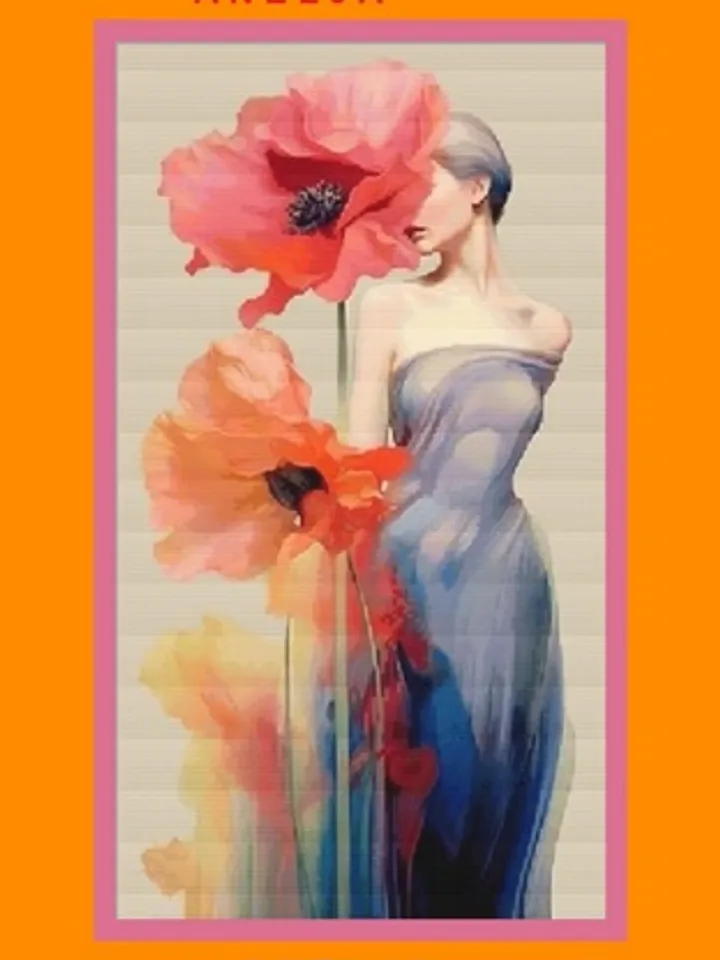 Cross stitch pattern picture Girl and poppies