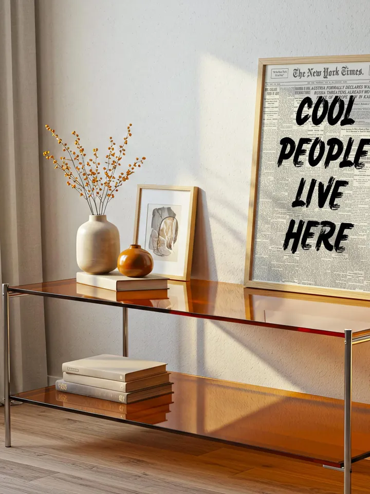 Cool People Live Here Wall Art – Black Typography Quote Print, Funny Minimalist Poster, Vintage Newspaper Digital Printable Decor