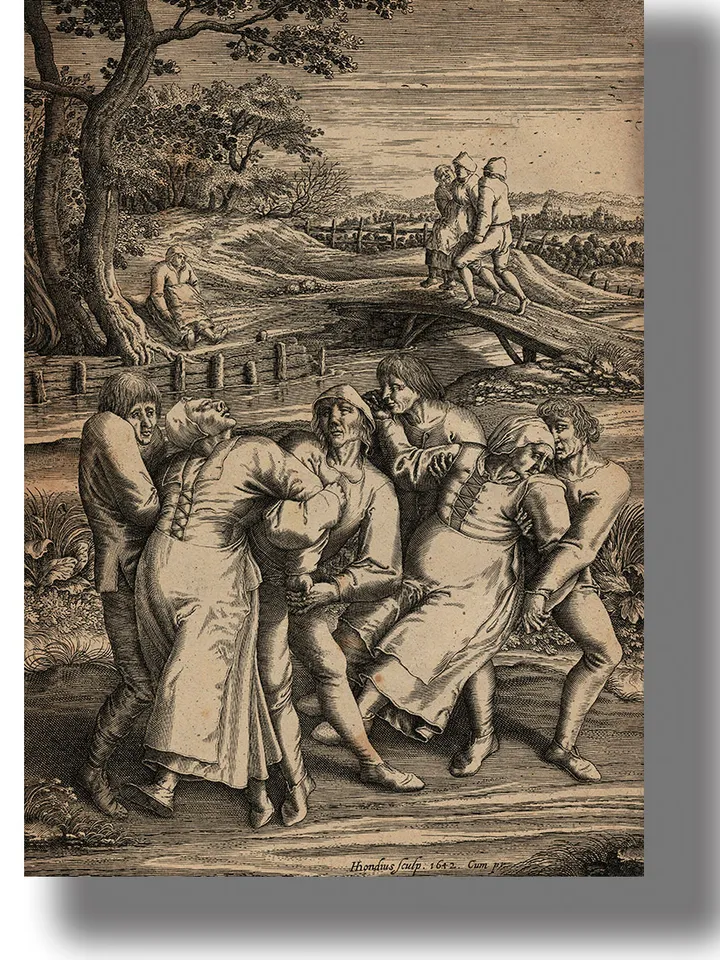 Epileptics and their guides on the way to the bridge near Molenbeek.
