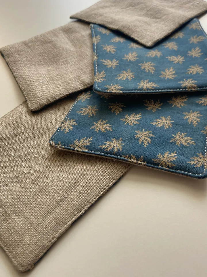 Mug holder Set of 5 Linen coasters 4.5'' x 4.5''