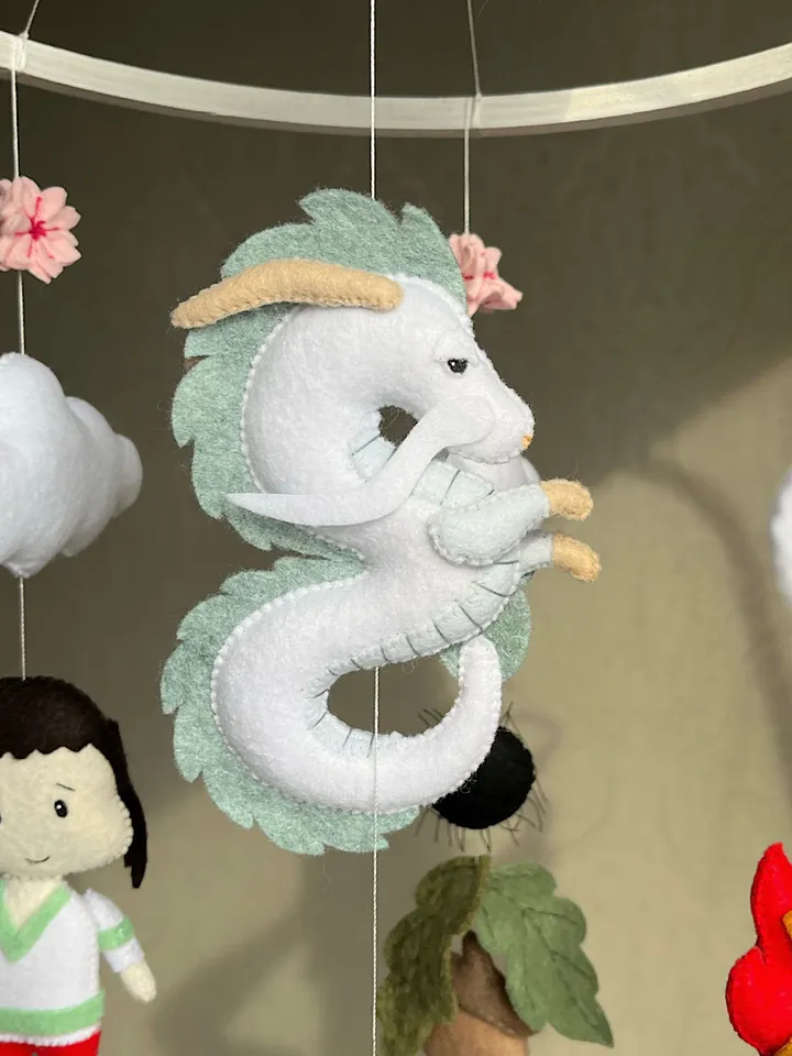 Hayao Miyazaki Anime mobile based on Spirited Away. Dragon Haku and Chihiro/ Kodama and No-Face for anime nursery
