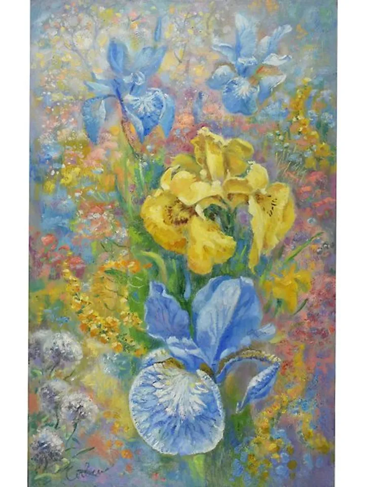 Irises Painting Flower Original Art Floral Oil Canvas Artwork