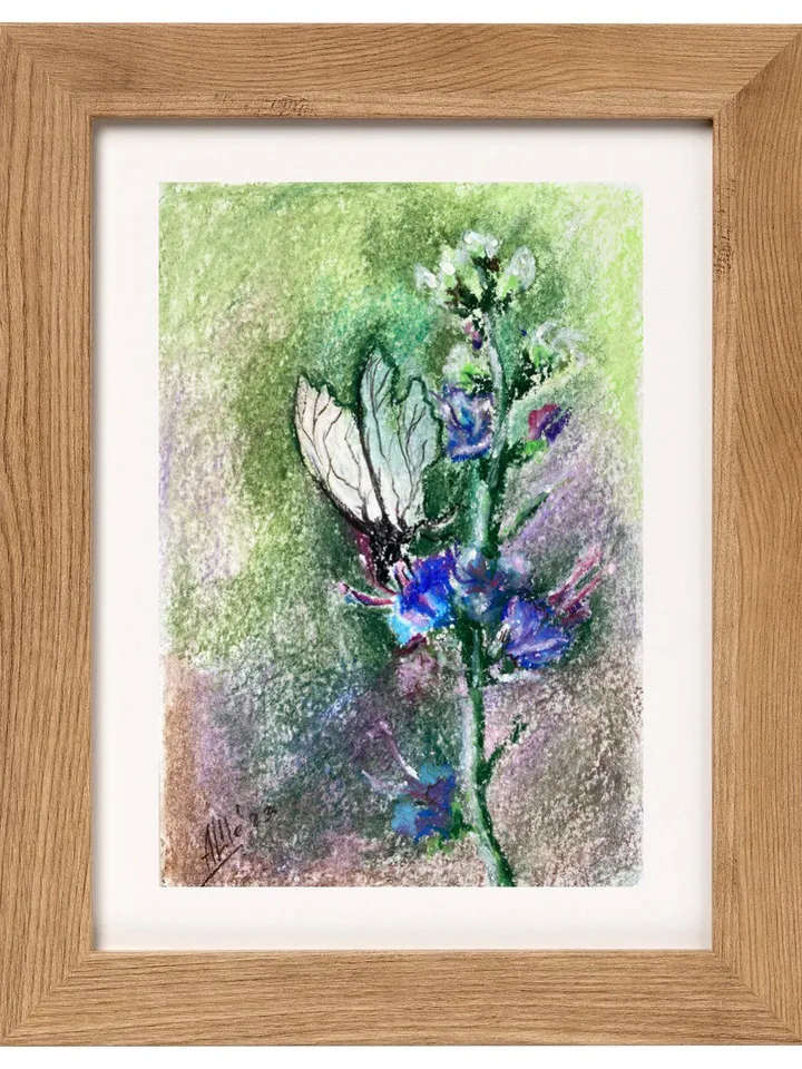 Butterfly painting Oil pastel painting Flower landscape art