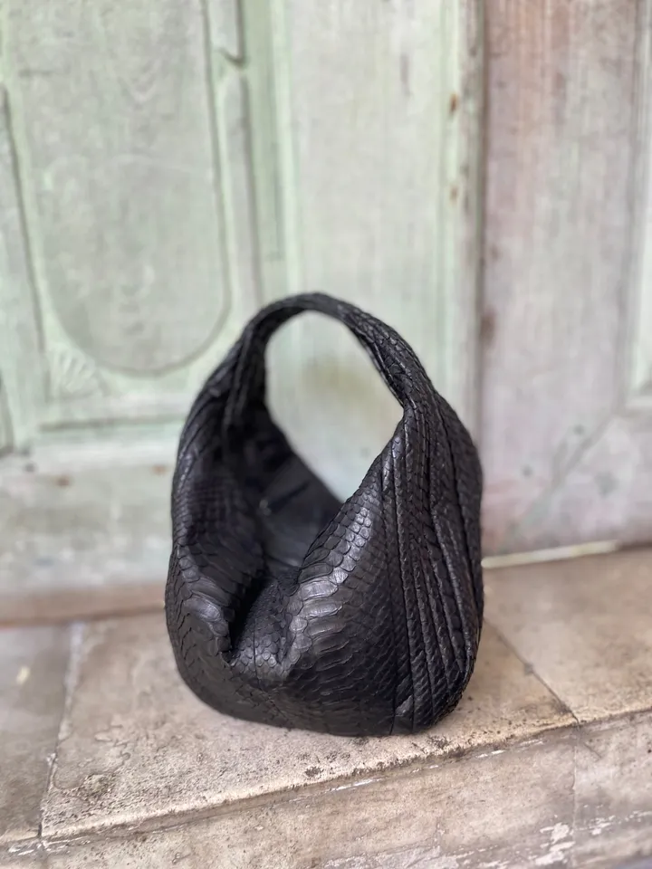 Medium Soft Hobo Classy Sport Woman Stitched Bag | Purse Genuine Python Skin | Dewi Gray Big Elegant Leather Designer Soft Bag Snake |