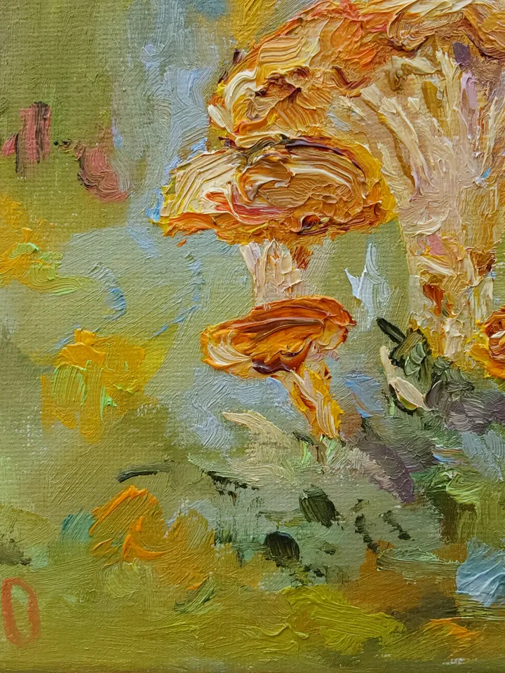 Oil painting on canvas 20x20cm (8x8 inches) "Chanterelles and strawberries"