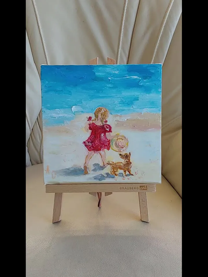 Oil painting on canvas 20x20 cm (8x8 inches) "Behind the sea stones"