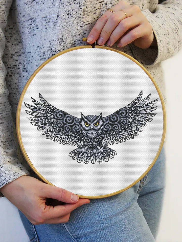 Owl cross stitch pattern download PDF Fantasy bird cross stitch chart, Owl embroidery PDF, Blackwork patterns, Gothic home decor #D9