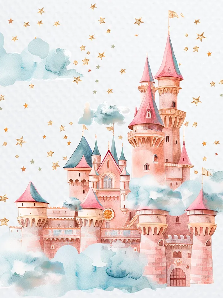 12 Princess Castle PNG Clipart, Watercolor Princess Castle In the clouds and stars for sublimation, Castle   Paper craft, Junk Journals
