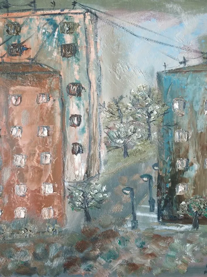 Oil Painting City Streets at Dawn, Empty Streets, Original Art, Handmade, Paper 12x8 inches