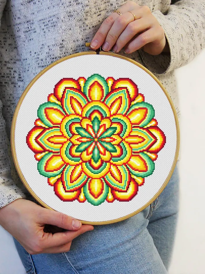 Colorful mandala set cross stitch pattern download PDF, Floral ornament cross stitch chart, Mandala digital PDF, Bright mandala pattern #S7