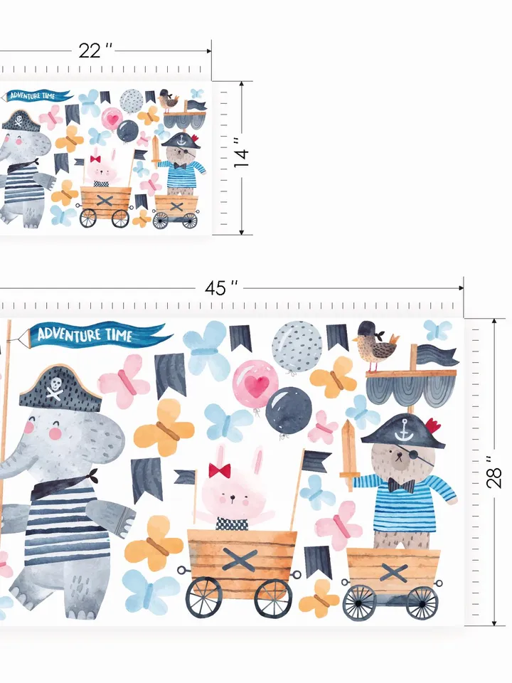 Watercolor Pirates animals Wall Decals Kids Stickers el139